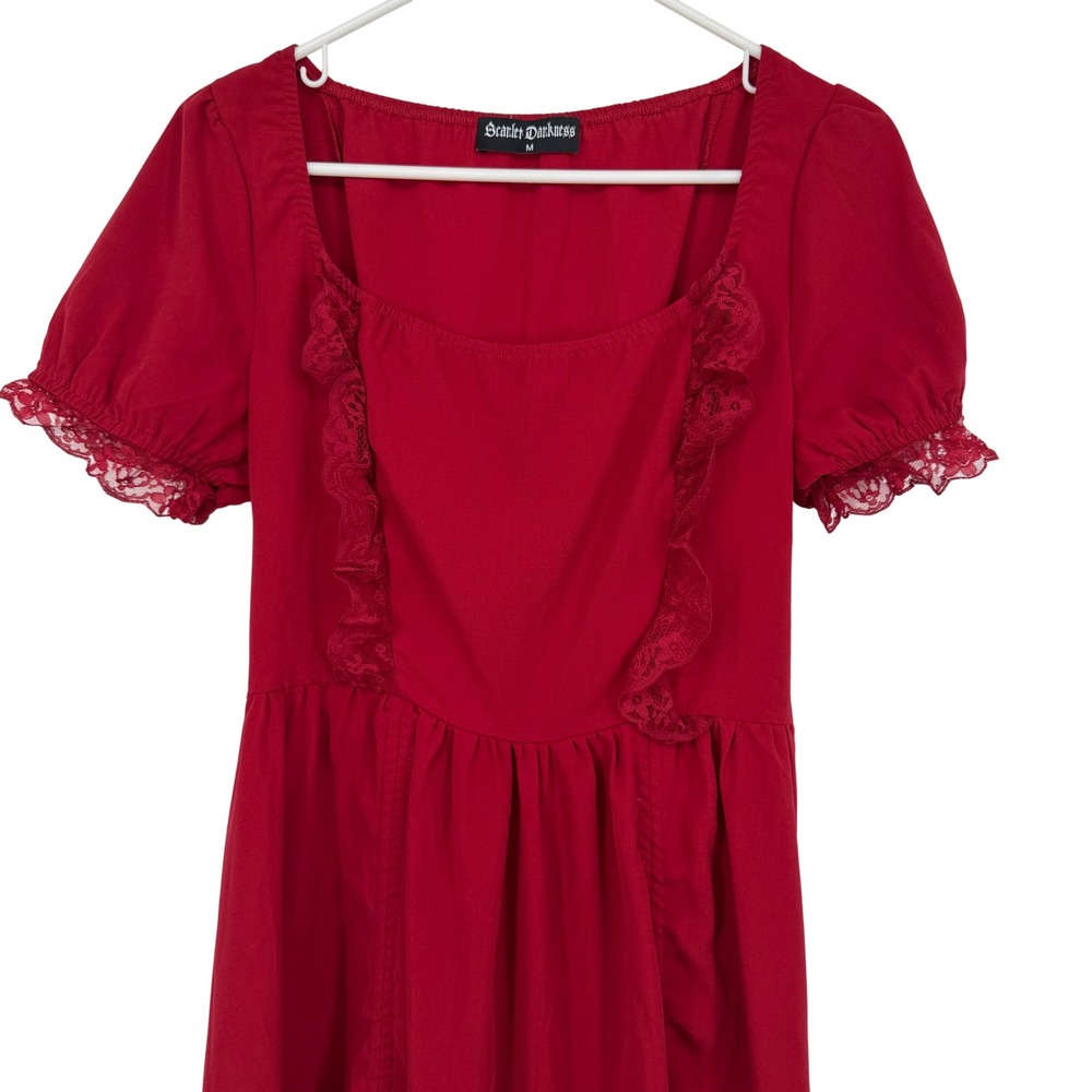 Scarlet Darkness Maxi Dress Women M Red Excellent Lace Up Gothic Victorian Ruche